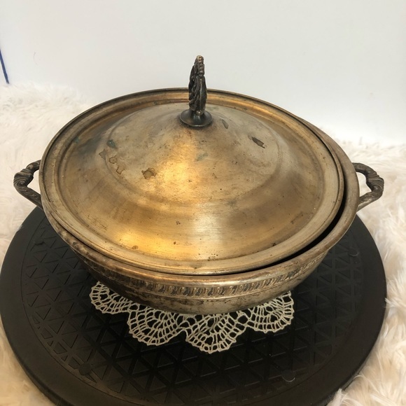 Silver Played Serving Dish Lidded Bowl - Picture 1 of 14